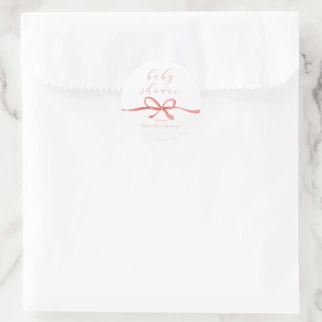 Sticker Rond Baptême de Bébé Fille Ruban Rose Calligraphie Élég (Sac)