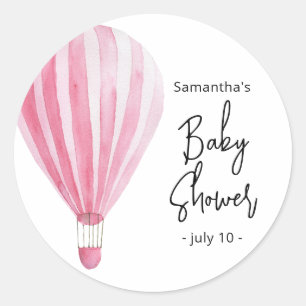 Sticker Rond Baptême de bébé montgolfière rose