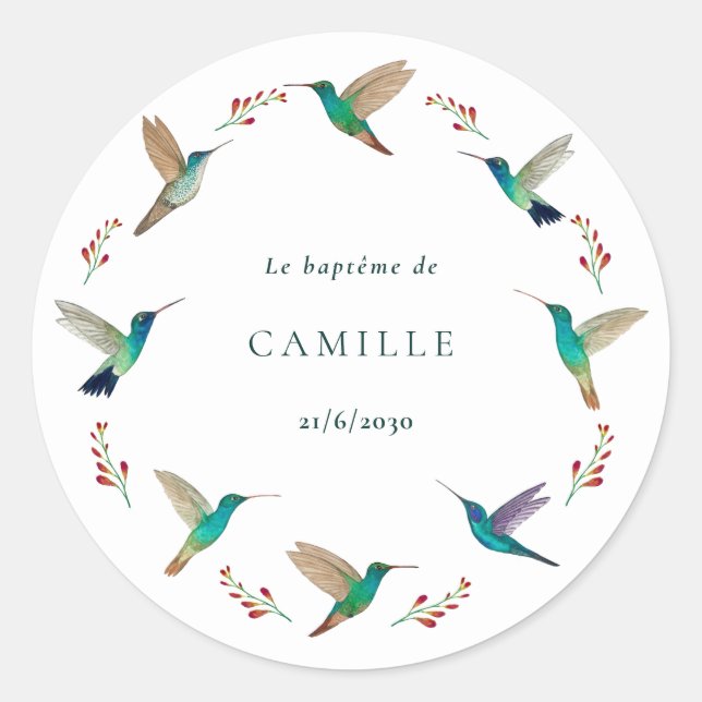 Sticker Rond Baptême de colibri (Devant)
