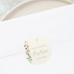 Sticker Rond Baptême de Fleur Sauvage 