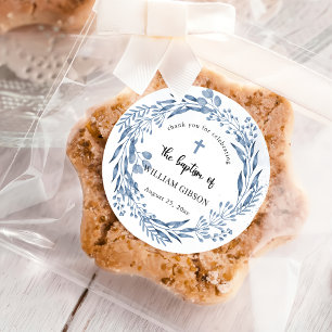 Sticker Rond Baptême de fleurs bleues