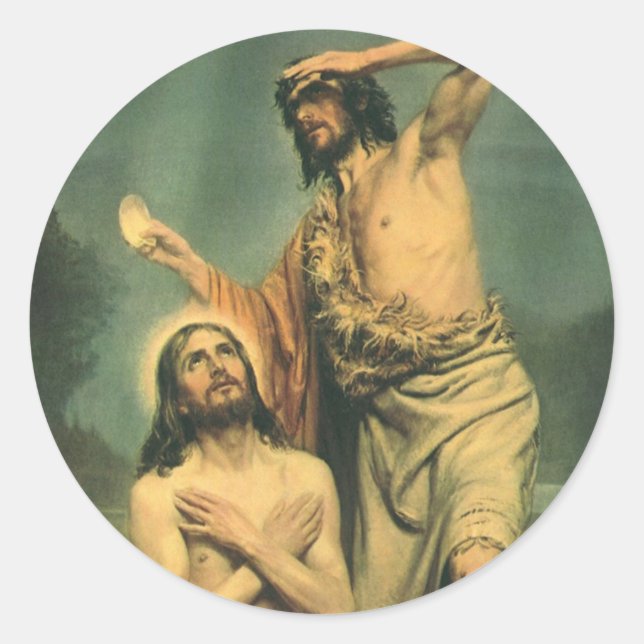 Sticker Rond Baptême de Jésus Christ par Jean le Baptiste (Devant)