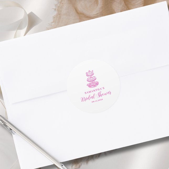 Sticker Rond Baptême de mariage rose dessiné à la main moderne (Créateur téléchargé)