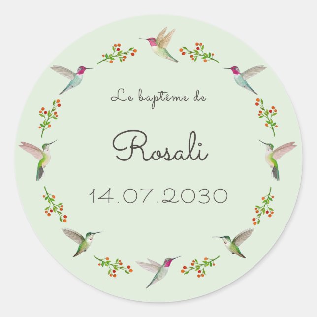 Sticker Rond Baptême des Colibris d'Anna (Devant)
