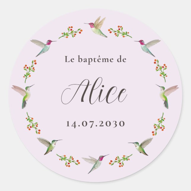 Sticker Rond Baptême des colibris d'Anna (Devant)