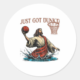 Sticker Rond Baptême drôle de Jésus Christian Bask juste dunké