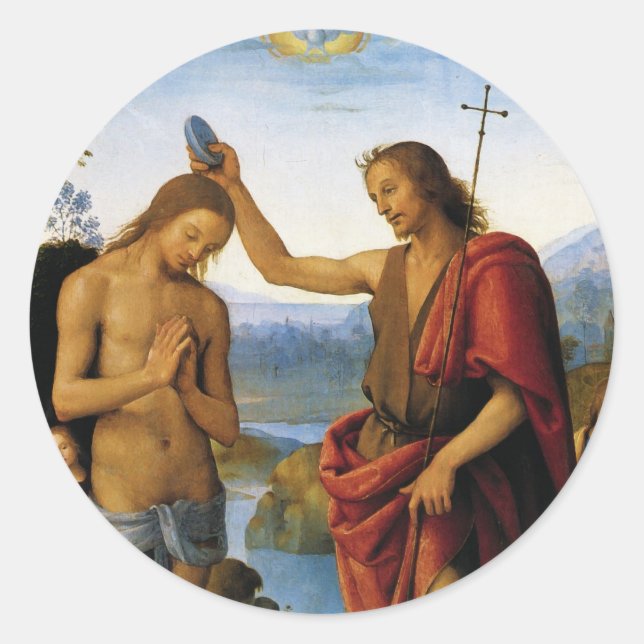 Sticker Rond Baptême du Christ par Pietro Perugino (Devant)