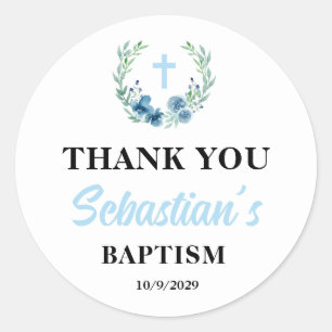 Sticker Rond Baptême du garçon bleu