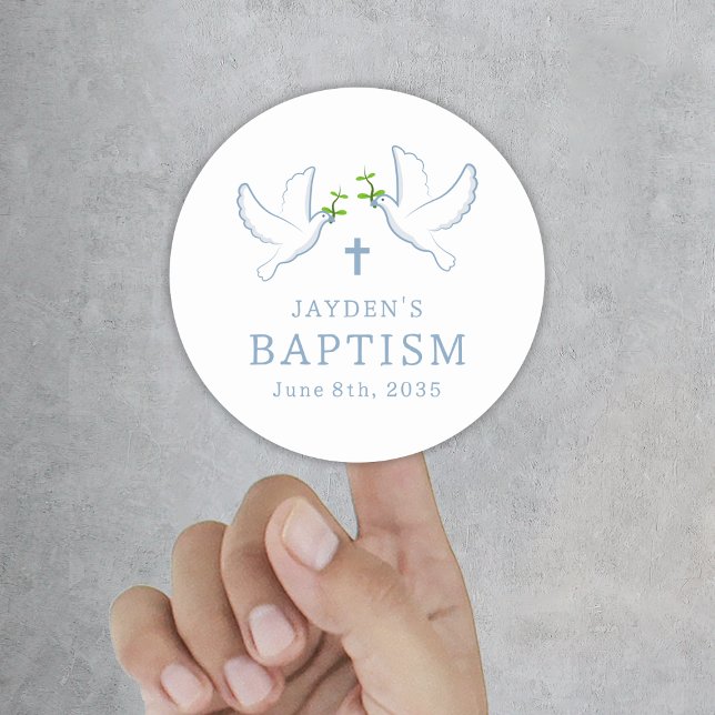Sticker Rond Baptême du garçon bleu de la colombe (Dove Blue Boy Baptism Classic Round Sticker
)