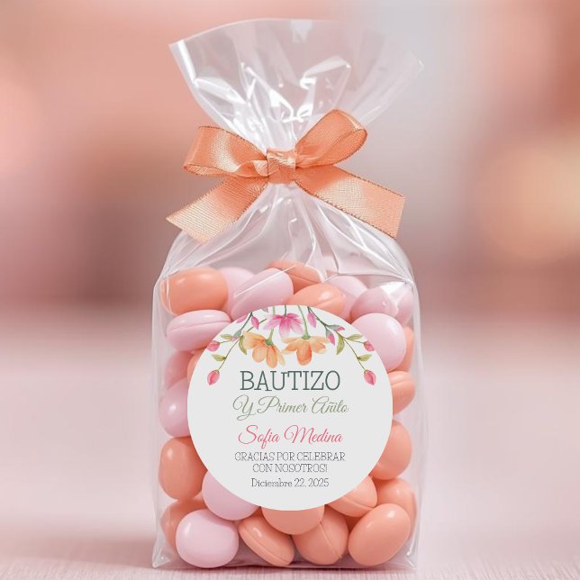 Sticker Rond Baptême élégant et premiers Feuilles verts (Créateur téléchargé)