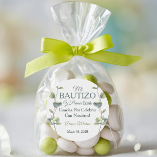 Sticker Rond Baptême élégant et premiers Feuilles verts