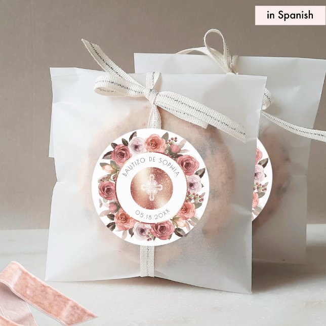 Sticker Rond Baptême Espagnol, Rose Floral Envelope Seal/Favor (Créateur téléchargé)