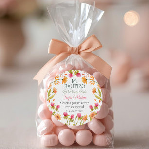 Sticker Rond Baptême et premier anniversaire de belles fleurs r