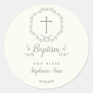 Sticker Rond Baptême Feuille bleue et verte