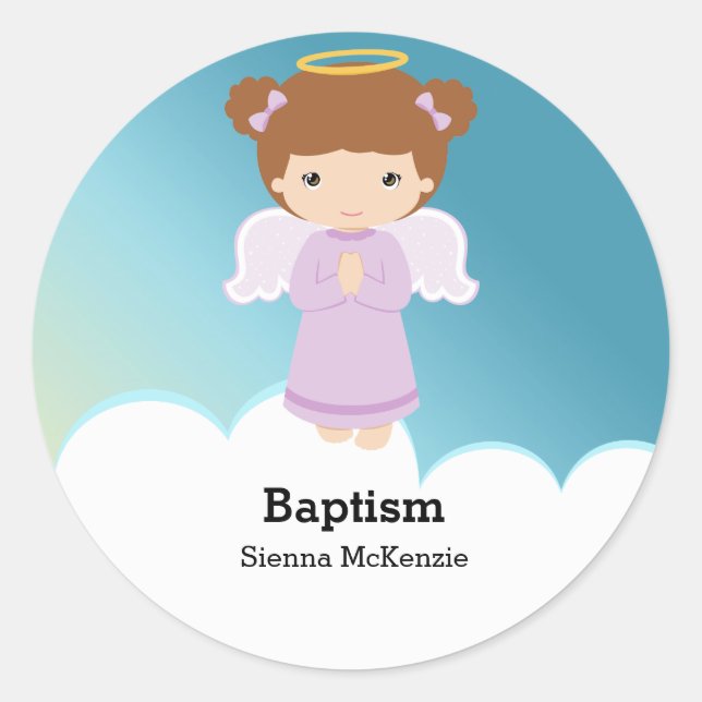 Sticker Rond Baptême fille ange (Devant)