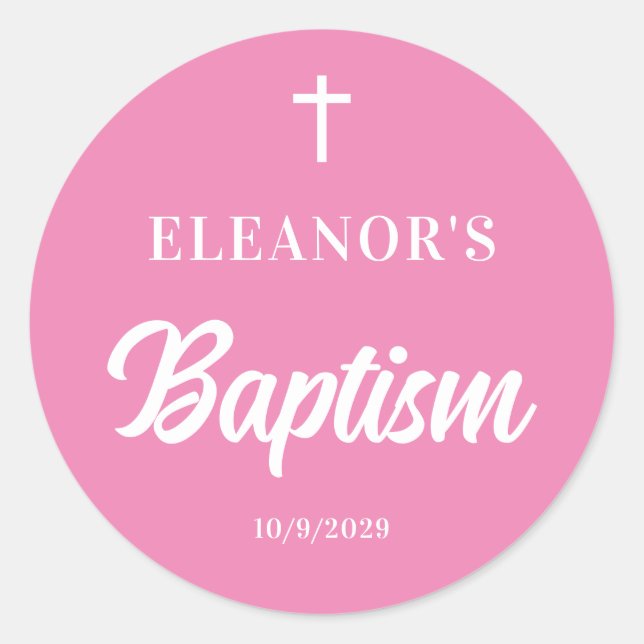 Sticker Rond Baptême Fille Rose  (Devant)