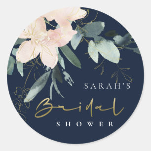 STICKER ROND BAPTÊME FLEURAL ROSE PÂLE EN AQUELLE ENSEMBLE NAVY