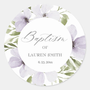Sticker Rond Baptême floral Christening Élégant violet