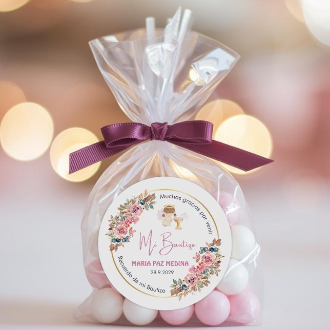 Sticker Rond Baptême personnalisé et favorise les cadeaux Fleur (Créateur téléchargé)