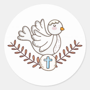 Sticker Rond Baptême religieux Colombe Blanche Christening
