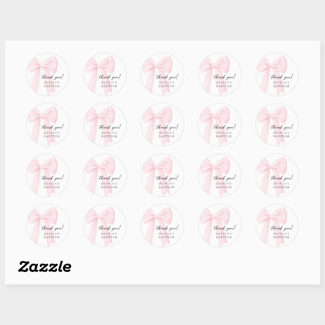 Sticker Rond Baptême rose (Feuille)