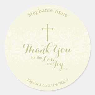 Sticker Rond Baptême Sage Delicate dentelle florale