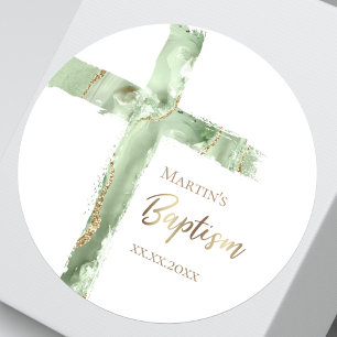 Sticker Rond Baptême vert agate Sainte Croix