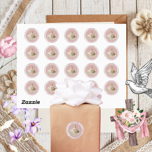 Sticker Rond Baptême vintage fille bébé