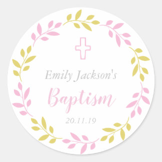 Sticker Rond Baptère florale rose Tags