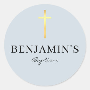 Sticker Rond BAPTISM SEAL moderne mince croix or clair bébé ble