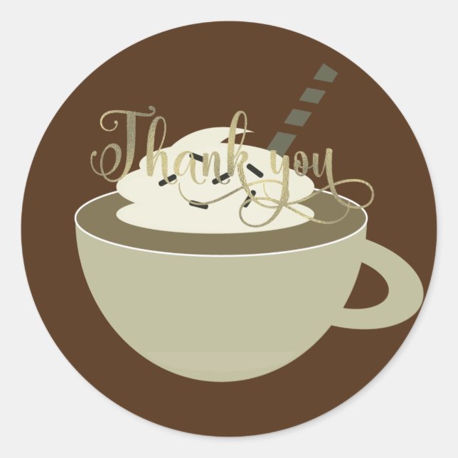 Sticker Rond Bar à café Tasse Latte Mariage Foil Script (Devant)