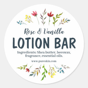 Sticker Rond Bar à Lotion Flore Blanche Simple Fait À La Main