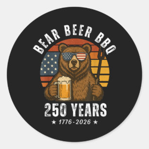 Sticker Rond Bar Bear BBQ Jour de l'Indépendance Drapeau USA Pa