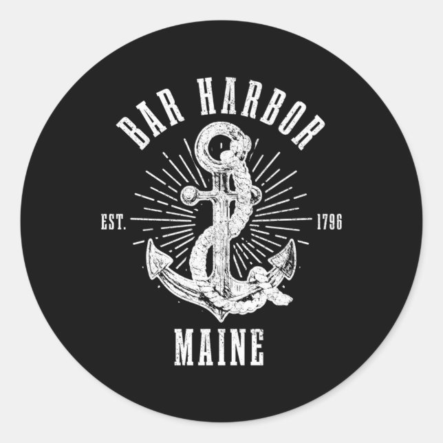 Sticker Rond Bar Harbour Est 1796 Maine Ancre Nautique (Devant)
