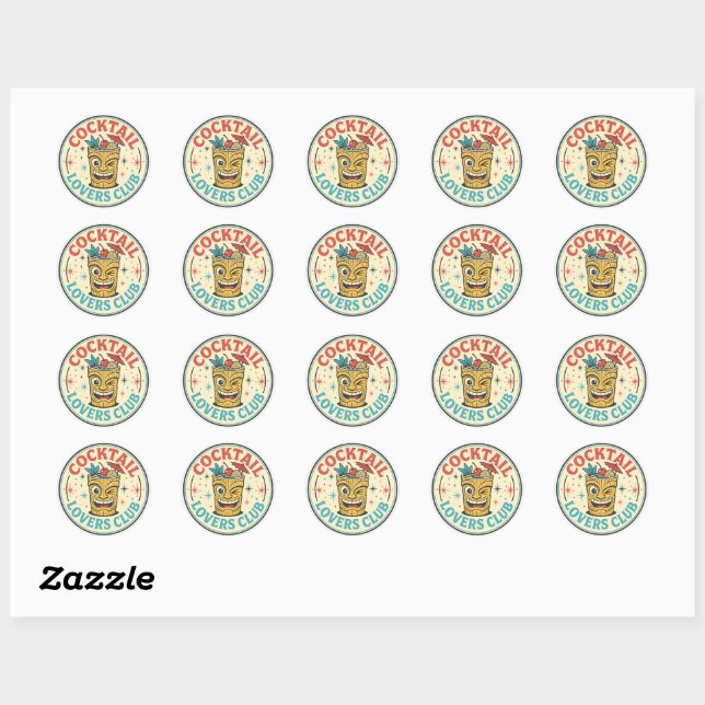 Sticker Rond Bar Île Tropicale Design Rétro (Feuille)