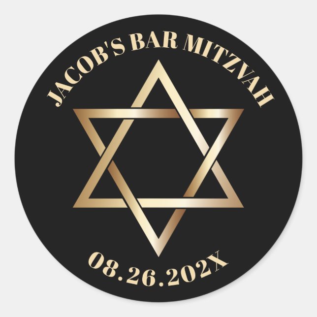 Sticker Rond BAR juif MITZVAH Gold Star de David Black (Devant)