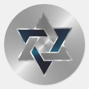 Sticker Rond Bar Mitzvah Argent Turquoise bleu gris étoile de D