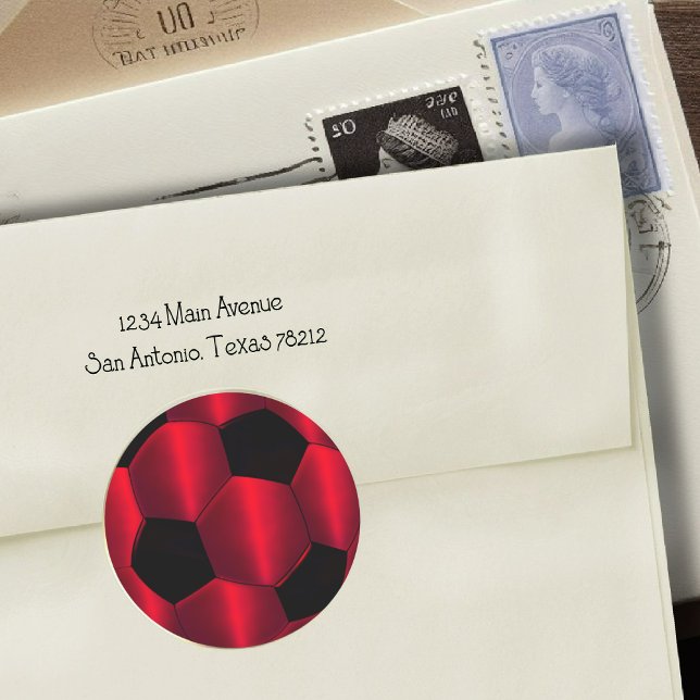 Sticker Rond Bar Mitzvah Balle de football rouge et noir (Créateur téléchargé)