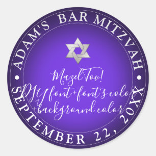 Sticker Rond Bar Mitzvah/Bat Mitzvah/Purpl de PixDezines couleu