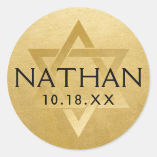 Sticker Rond Bar Mitzvah Cadeau Bat Mitzvah Étoile de David Nom
