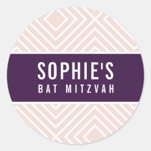 Sticker Rond BAR MITZVAH chic aubergine géométrique moderne bro