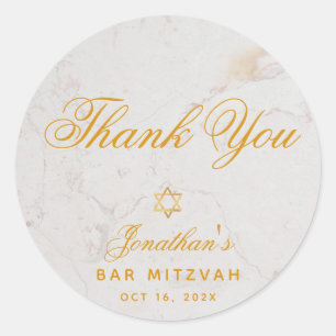 Sticker Rond Bar Mitzvah Élégant Script Merci en or marbre