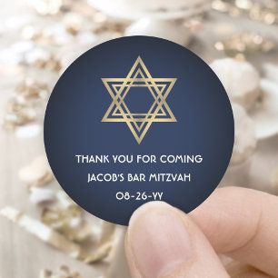 Sticker Rond Bar Mitzvah Elegant Star de David Navy Blue & Gold
