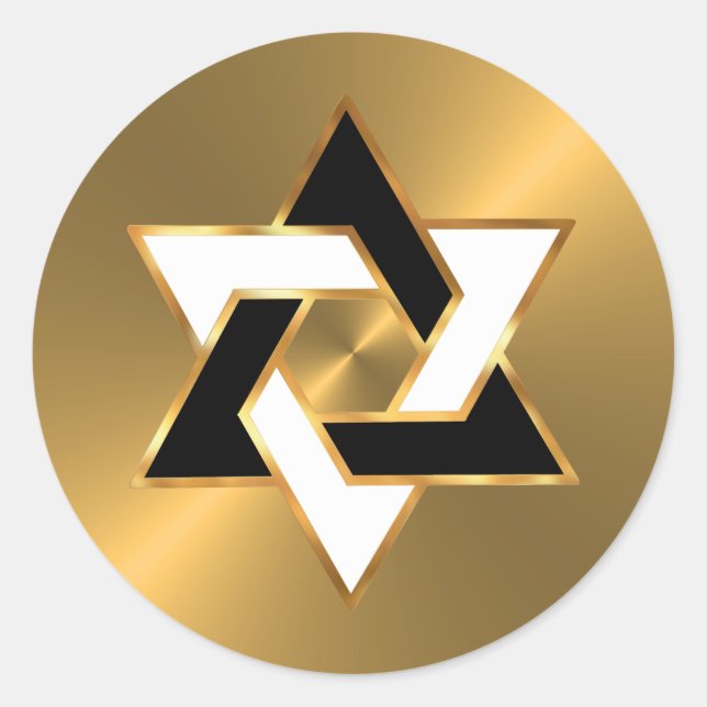 Sticker Rond Bar Mitzvah Gold Black White Star de David (Devant)