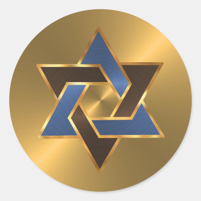 Sticker Rond Bar Mitzvah Gold Blue Star Brown de David (Devant)