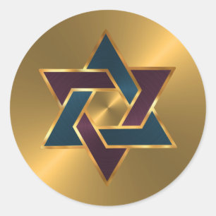 Sticker Rond Bar Mitzvah Gold Purple Blue Star de David