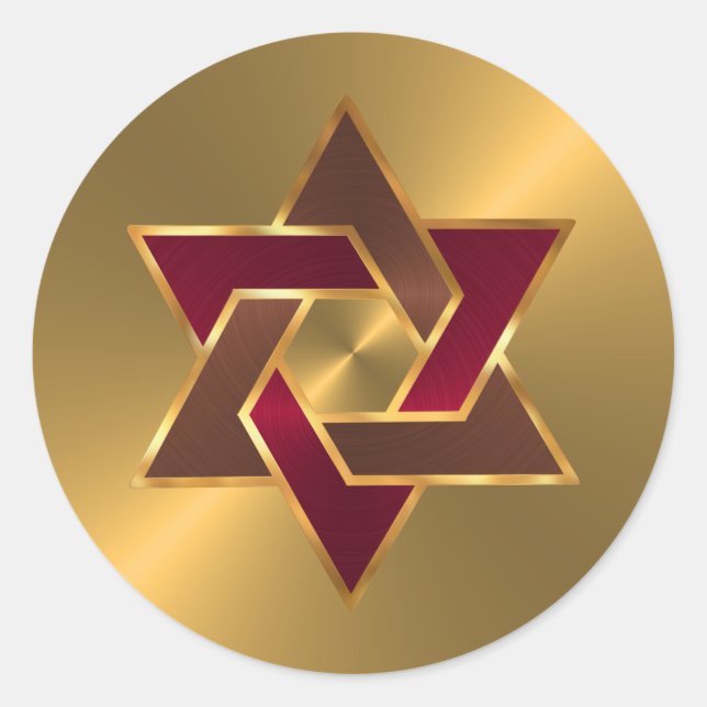 Sticker Rond Bar Mitzvah Gold Red Star Brown de David (Devant)