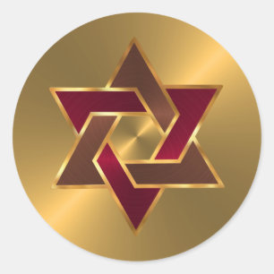 Sticker Rond Bar Mitzvah Gold Red Star Brown de David