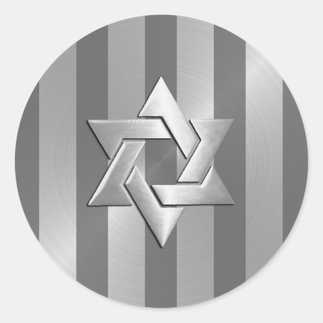 Sticker Rond Bar Mitzvah Gris et Argent Star de David (Devant)