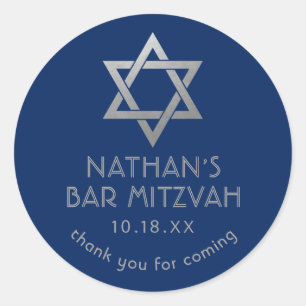 Sticker Rond Bar Mitzvah Merci Bleu étoile d'argent David